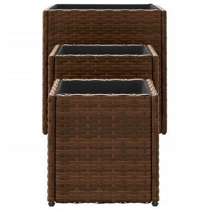 Fioriere da Giardino 3 pz Marroni in Polyrattan