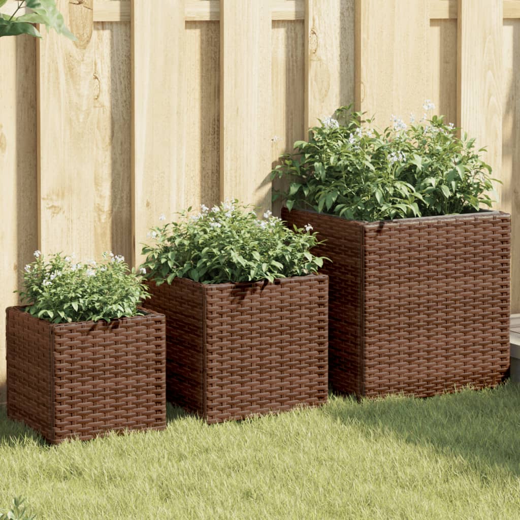 Fioriere da Giardino 3 pz Marroni in Polyrattan