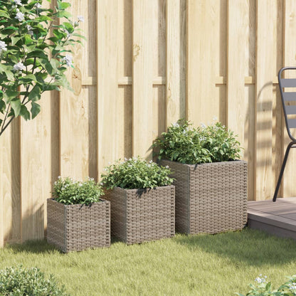 Fioriere da Giardino 3 pz Grigie in Polyrattan