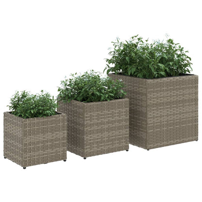 Fioriere da Giardino 3 pz Grigie in Polyrattan