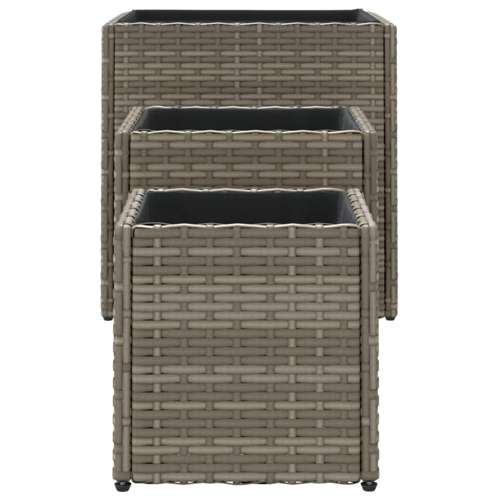 Fioriere da Giardino 3 pz Grigie in Polyrattan