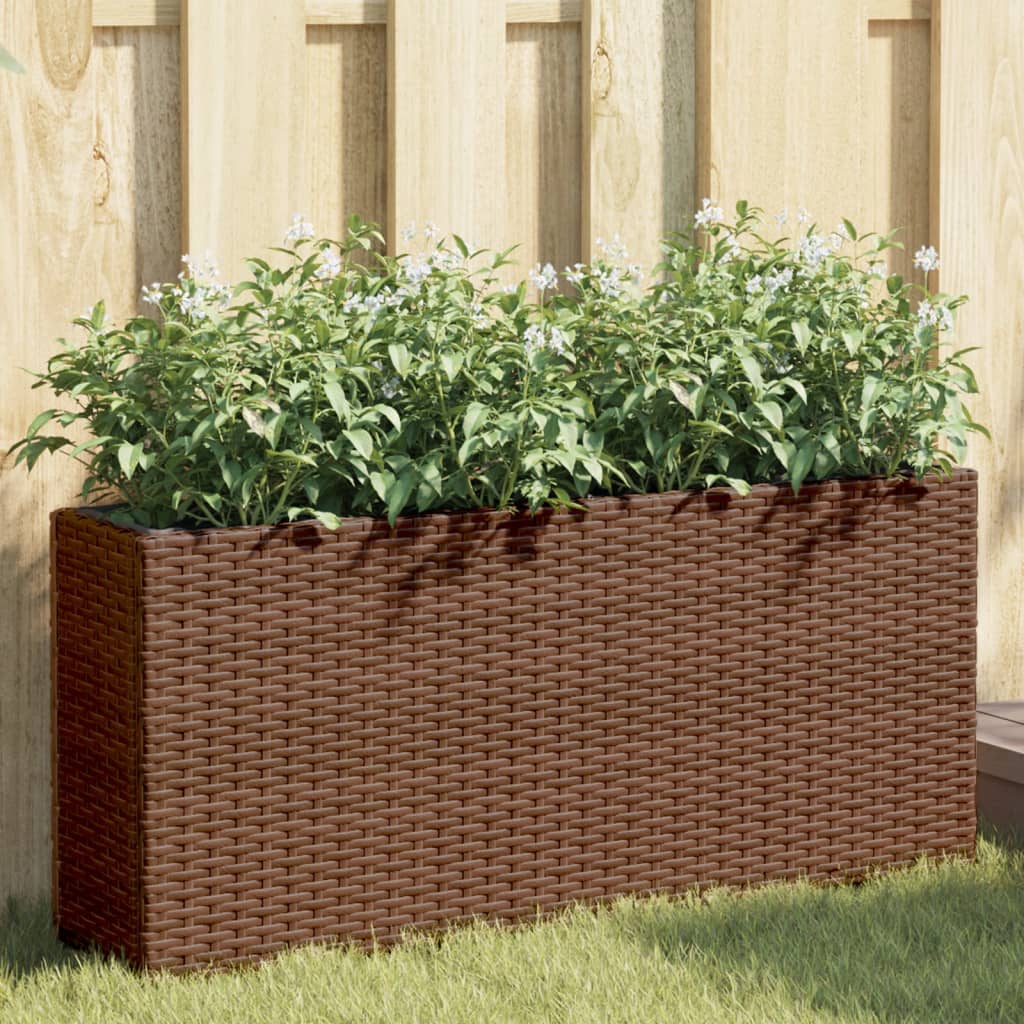 Fioriera con 2 Vasi Marrone 90x20x40 cm in Polyrattan | homemem39