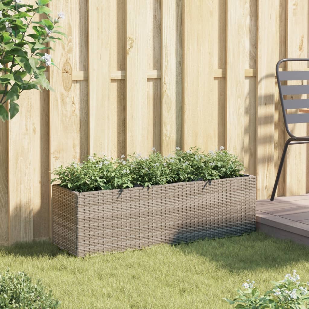 Fioriera da Giardino con 3 Vasi Grigia 105x30x32 cm Polyrattan