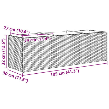 Fioriera da Giardino con 3 Vasi Grigia 105x30x32 cm Polyrattan