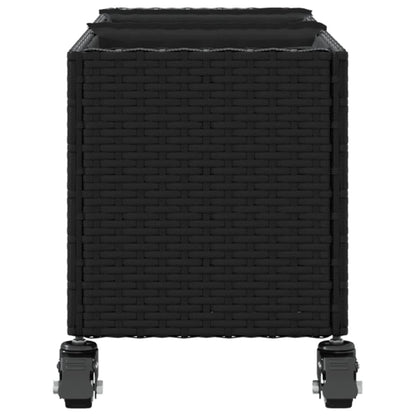 Fioriera con Ruote e 3 Vasi Nera 107x32x38 cm in Polyrattan