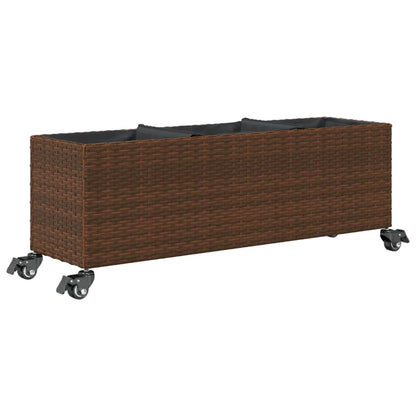 Fioriera con Ruote e 3 Vasi Marrone 107x32x38 cm in Polyrattan