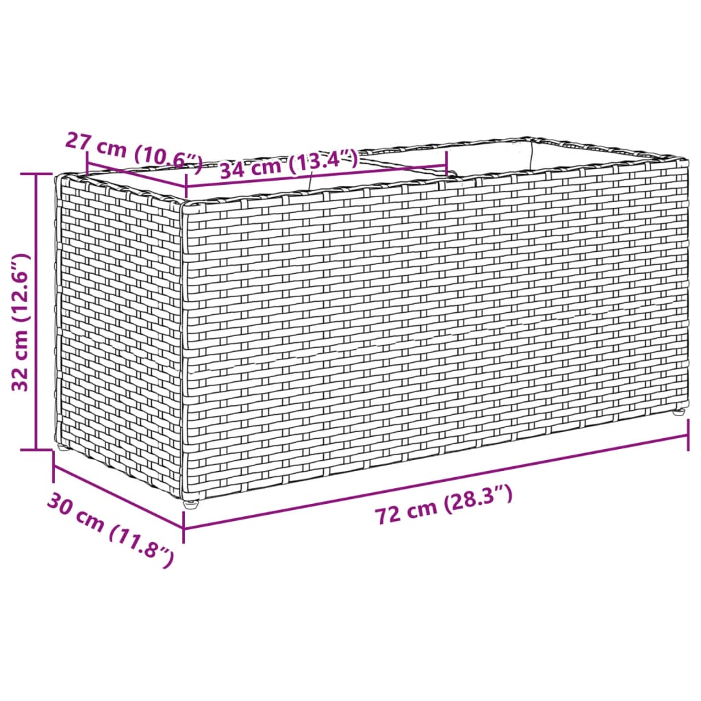 Fioriera da Giardino con 2 Vasi Grigia 72x30x32 cm Polyrattan | homemem39