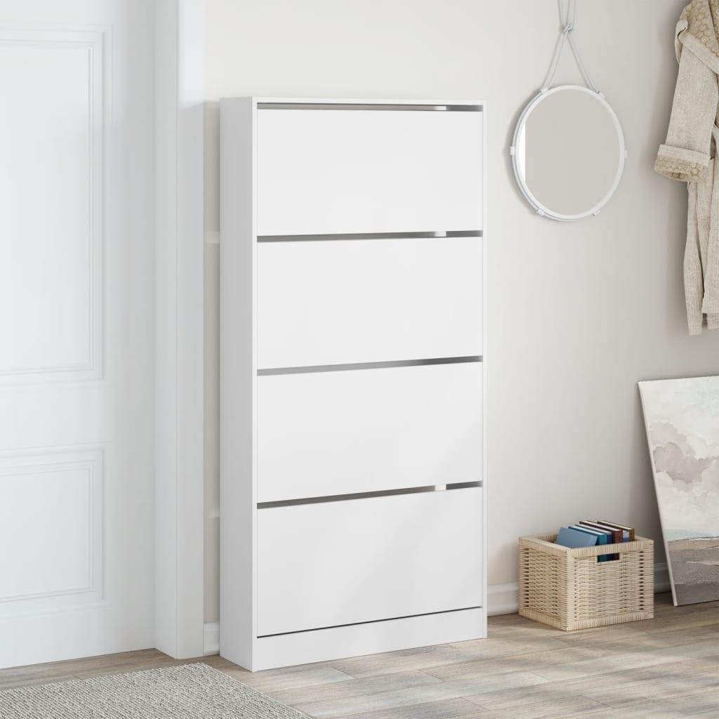 Scarpiera con 4 Cassetti Ribaltabili Bianca 80x21x163,5 cm | homemem39