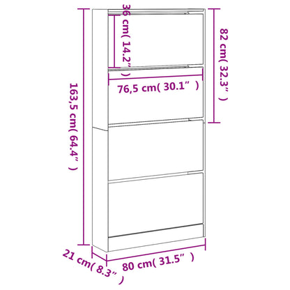 Scarpiera con 4 Cassetti Ribaltabili Bianca 80x21x163,5 cm | homemem39