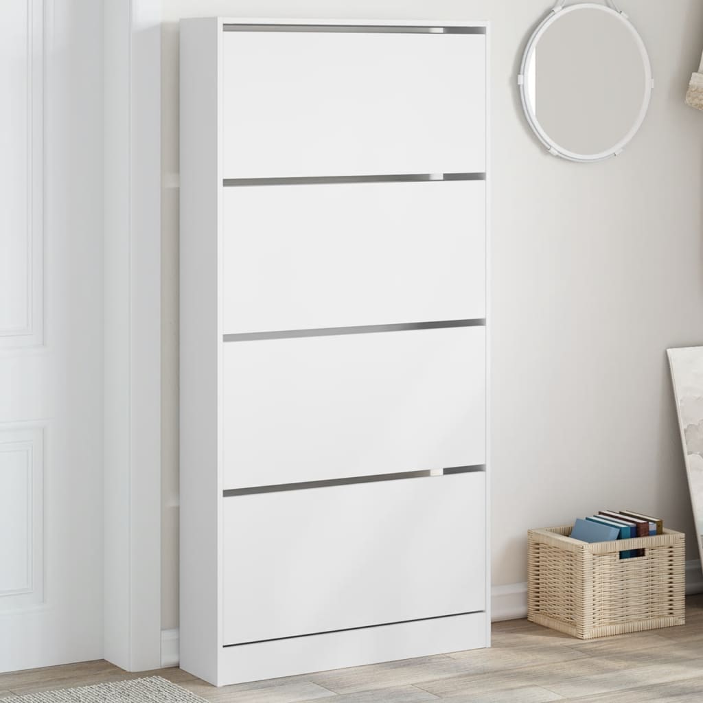Scarpiera con 4 Cassetti Ribaltabili Bianca 80x21x163,5 cm | homemem39