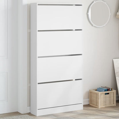Scarpiera con 4 Cassetti Ribaltabili Bianca 80x21x163,5 cm | homemem39