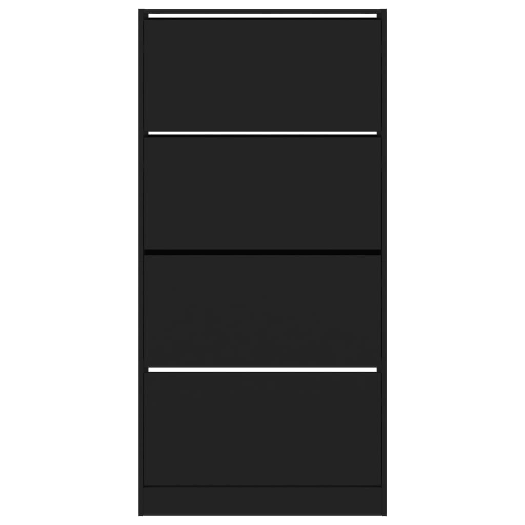 Scarpiera con 4 Cassetti Ribaltabili Nera 80x21x163,5 cm