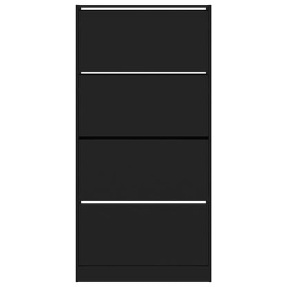 Scarpiera con 4 Cassetti Ribaltabili Nera 80x21x163,5 cm
