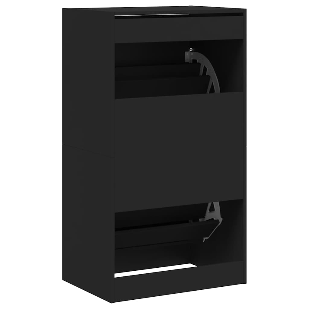 Scarpiera con 2 Cassetti Ribaltabili Nera 60x42x108 cm