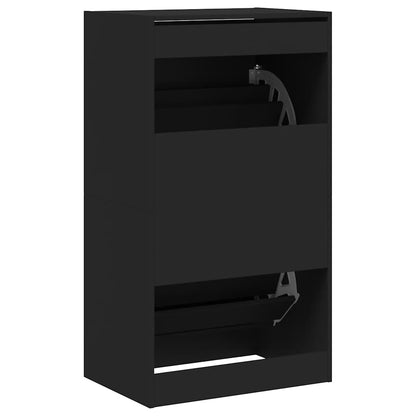Scarpiera con 2 Cassetti Ribaltabili Nera 60x42x108 cm