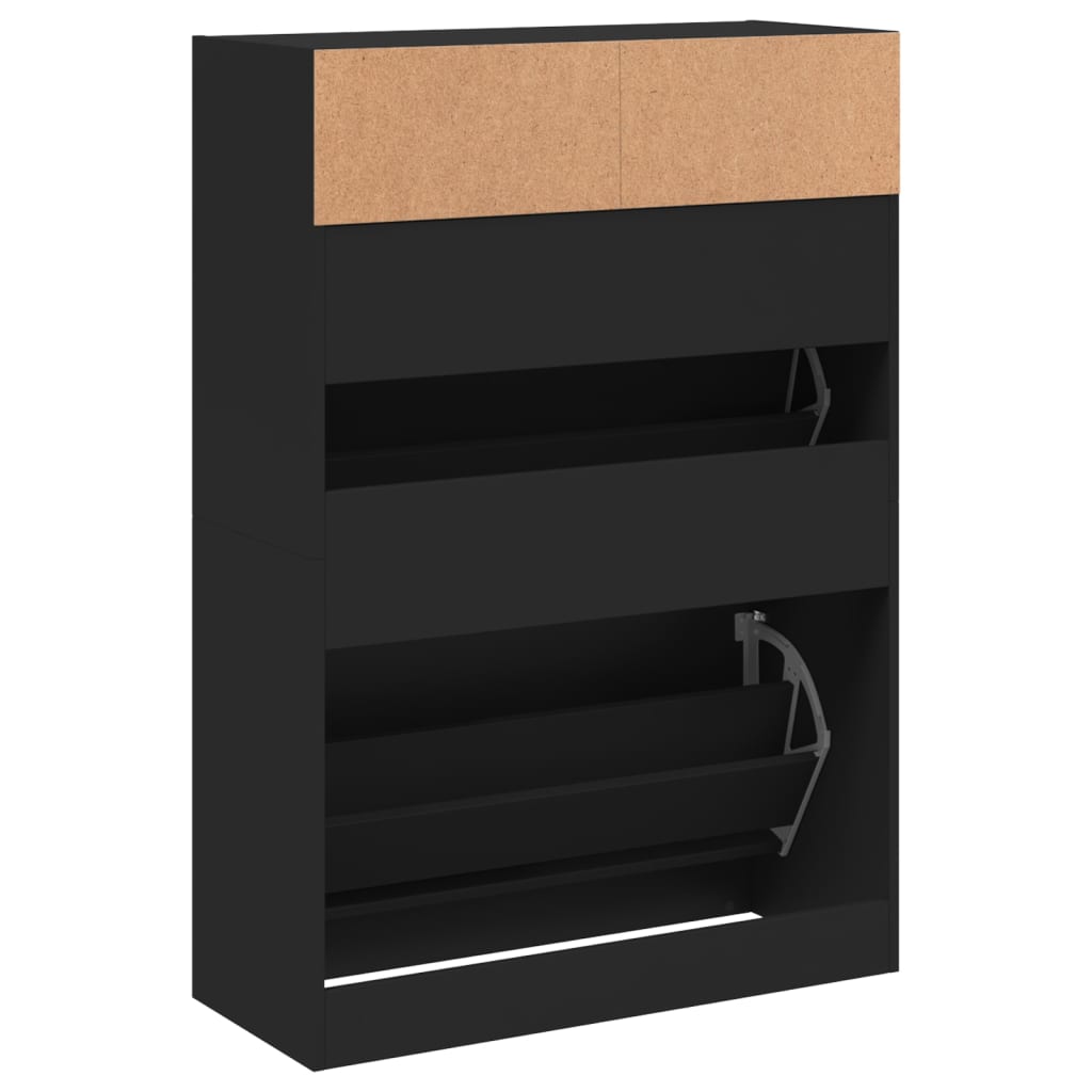 Scarpiera con 2 Cassetti Ribaltabili Nera 80x34x116 cm - homemem39
