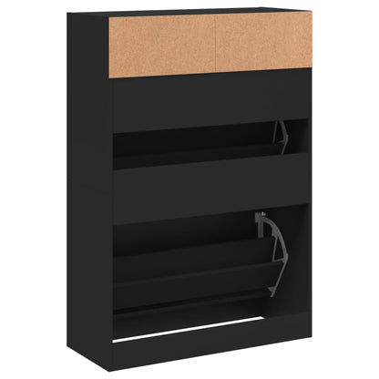Scarpiera con 2 Cassetti Ribaltabili Nera 80x34x116 cm - homemem39
