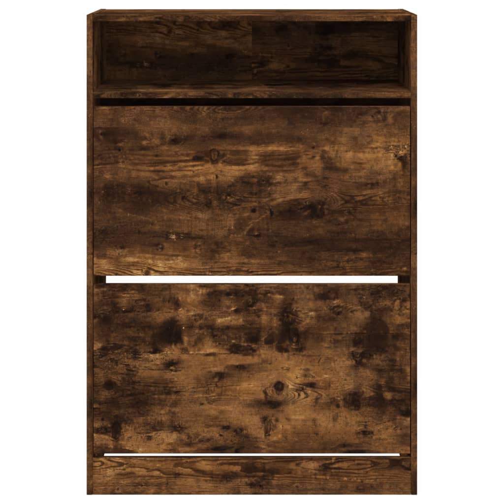 Scarpiera con 2 Cassetti Ribaltabili Rovere Fumo 80x34x116 cm - homemem39