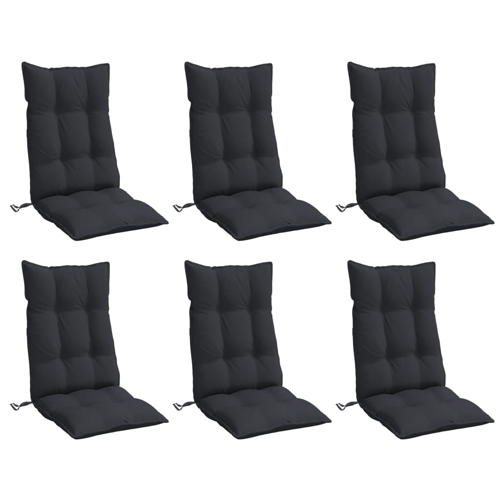 High Back Chair Cushions 6pcs Black in Oxford Fabric