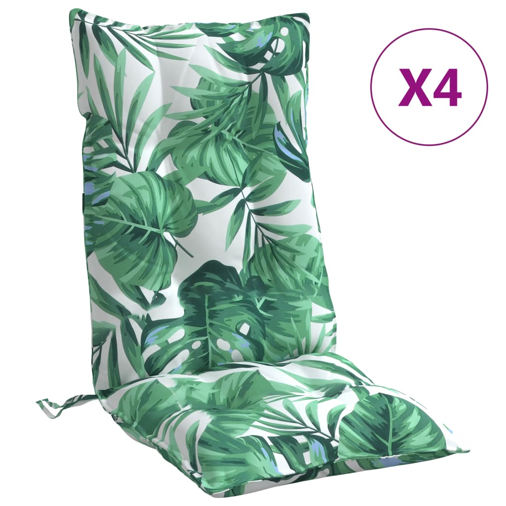 Cuscini Sedia Schienale Alto 4 pz Motivo Foglie Tessuto Oxford | homemem39