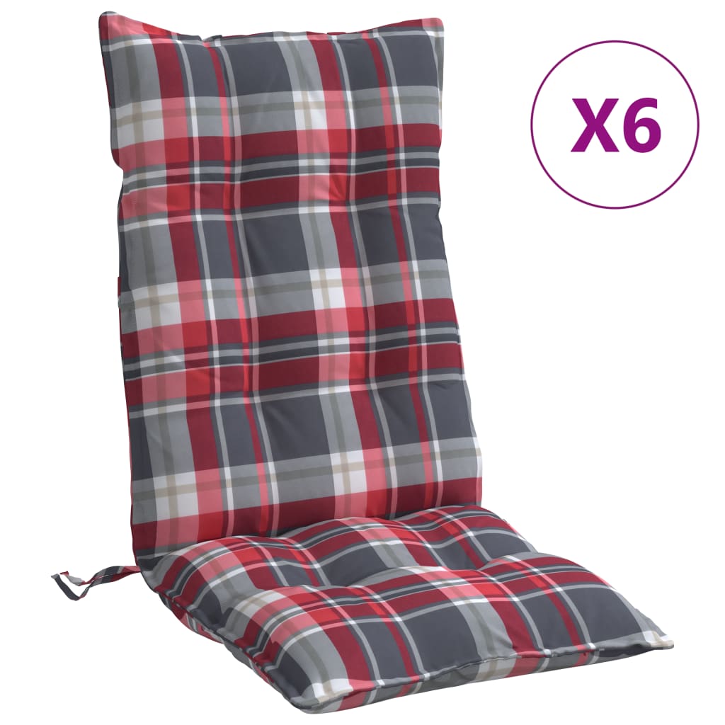 Cuscini Sedia Schienale Alto 6 pz Quadri Rosso Tessuto Oxford | homemem39