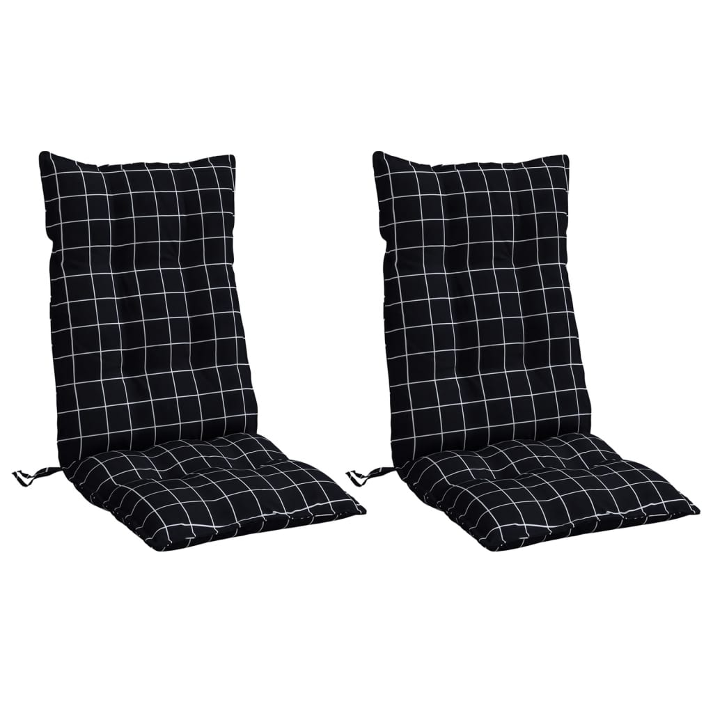 Cuscini Sedia Schienale Alto 2 pz Quadri Nero Tessuto Oxford | homemem39