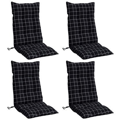 Cuscini Sedia Schienale Alto 4 pz Quadri Nero Tessuto Oxford | homemem39