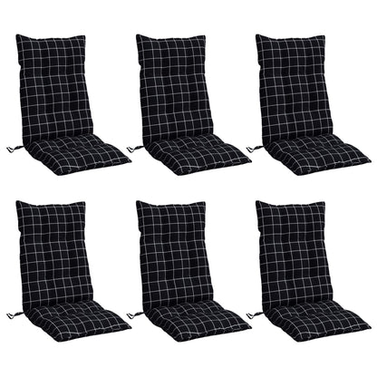 Cuscini Sedia Schienale Alto 6 pz Quadri Nero Tessuto Oxford