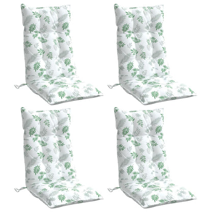Cuscini Sedia Schienale Alto 4 pz Motivo Foglie Tessuto Oxford