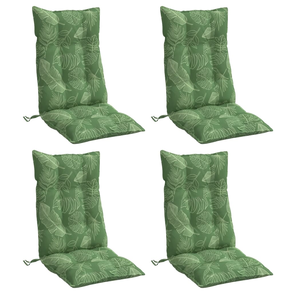 Cuscini Sedia Schienale Alto 4 pz Motivo Foglie Tessuto Oxford