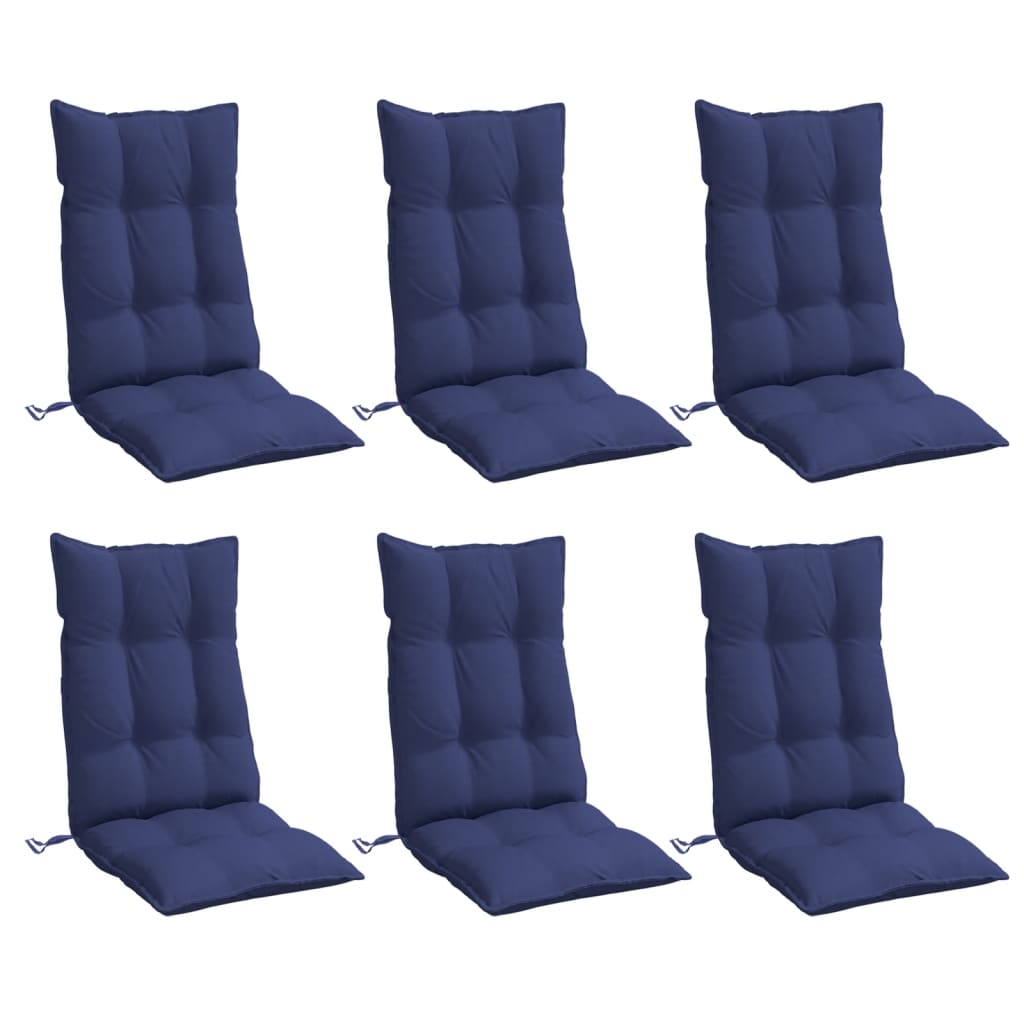 High Back Chair Cushions 6 pcs Navy Blue Oxford Fabric