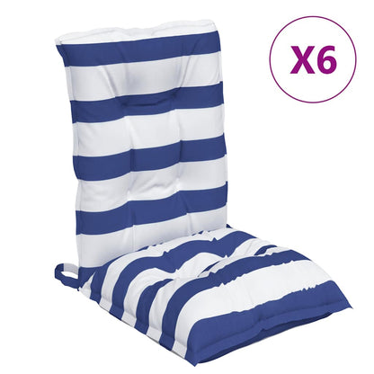 Cuscini Sedia Schienale Basso 6 pz a Righe Blu e Bianche Oxford