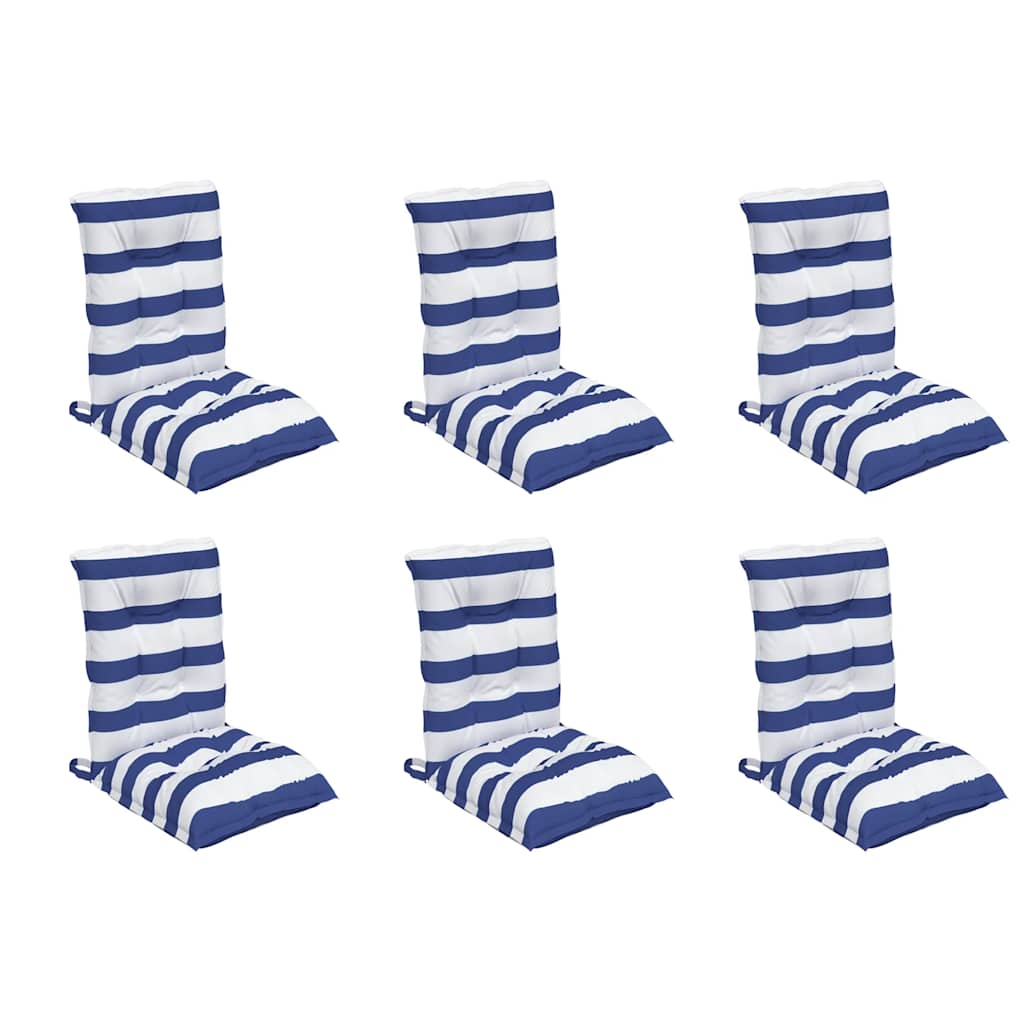 Cuscini Sedia Schienale Basso 6 pz a Righe Blu e Bianche Oxford