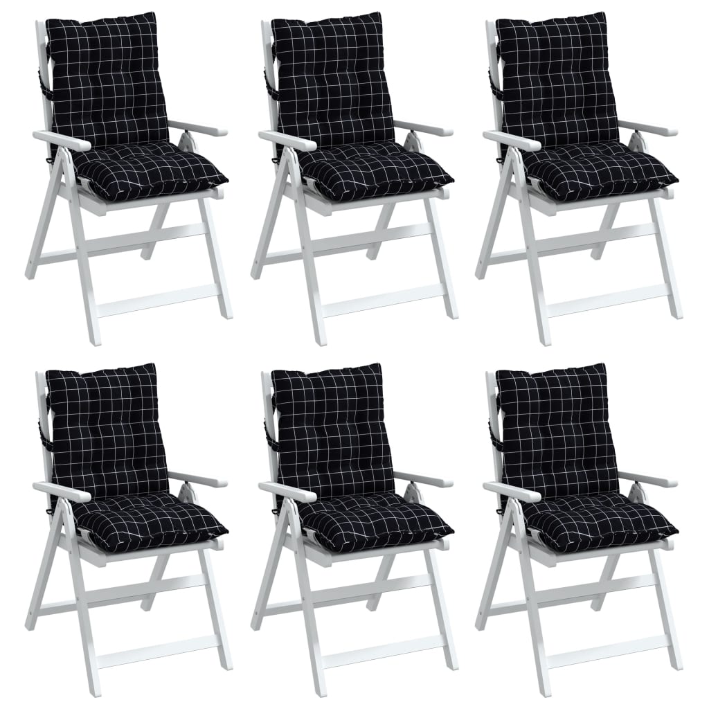 Cuscini Sedia Schienale Basso 6 pz Quadri Nero Tessuto Oxford | homemem39