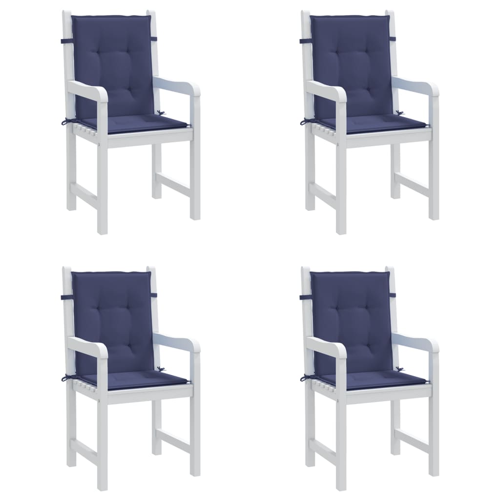 Low Back Chair Cushions 4 pcs Navy Blue Fabric