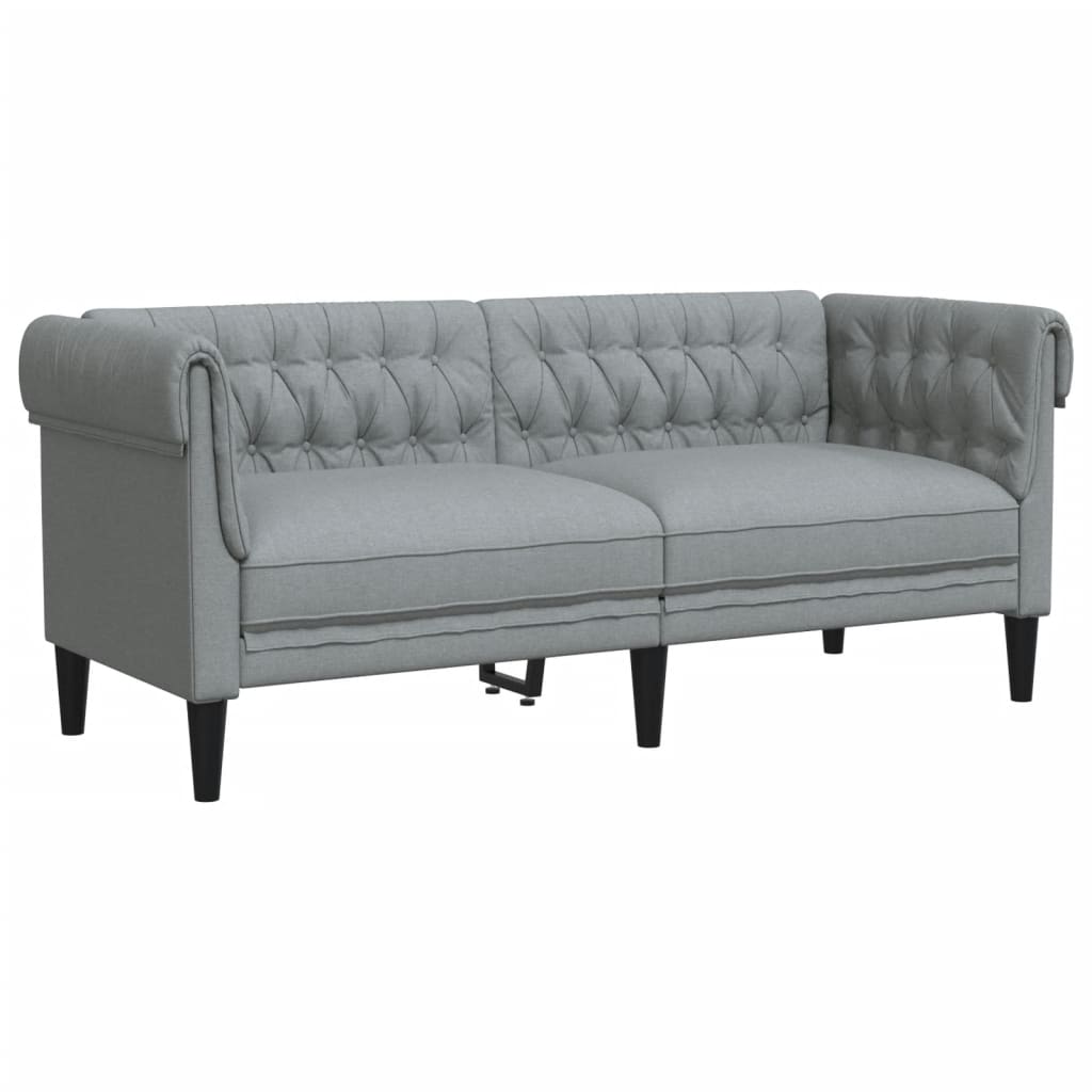 Hellgraues 2-Sitzer-Chesterfield-Sofa aus Stoff