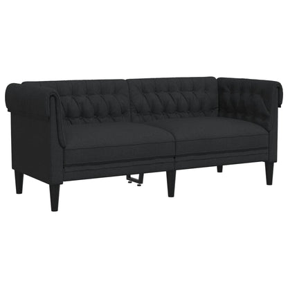 Divano Chesterfield a 2 Posti Nero in Tessuto