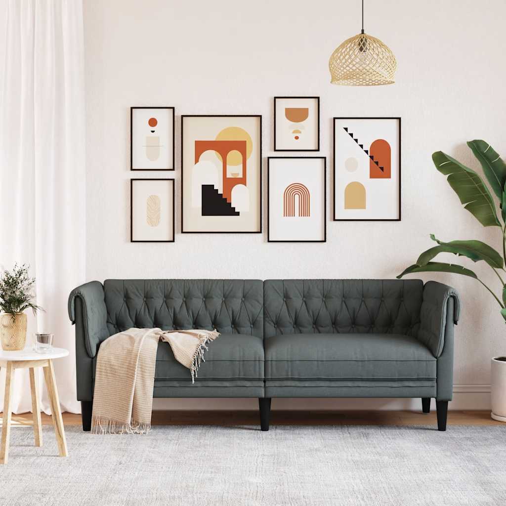 Divano Chesterfield a 3 Posti Grigio Scuro in Tessuto - homemem39