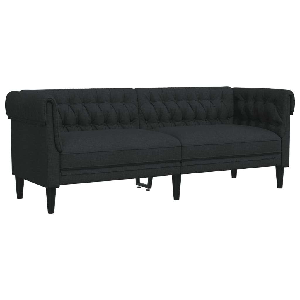 Divano Chesterfield a 3 Posti Nero in Tessuto