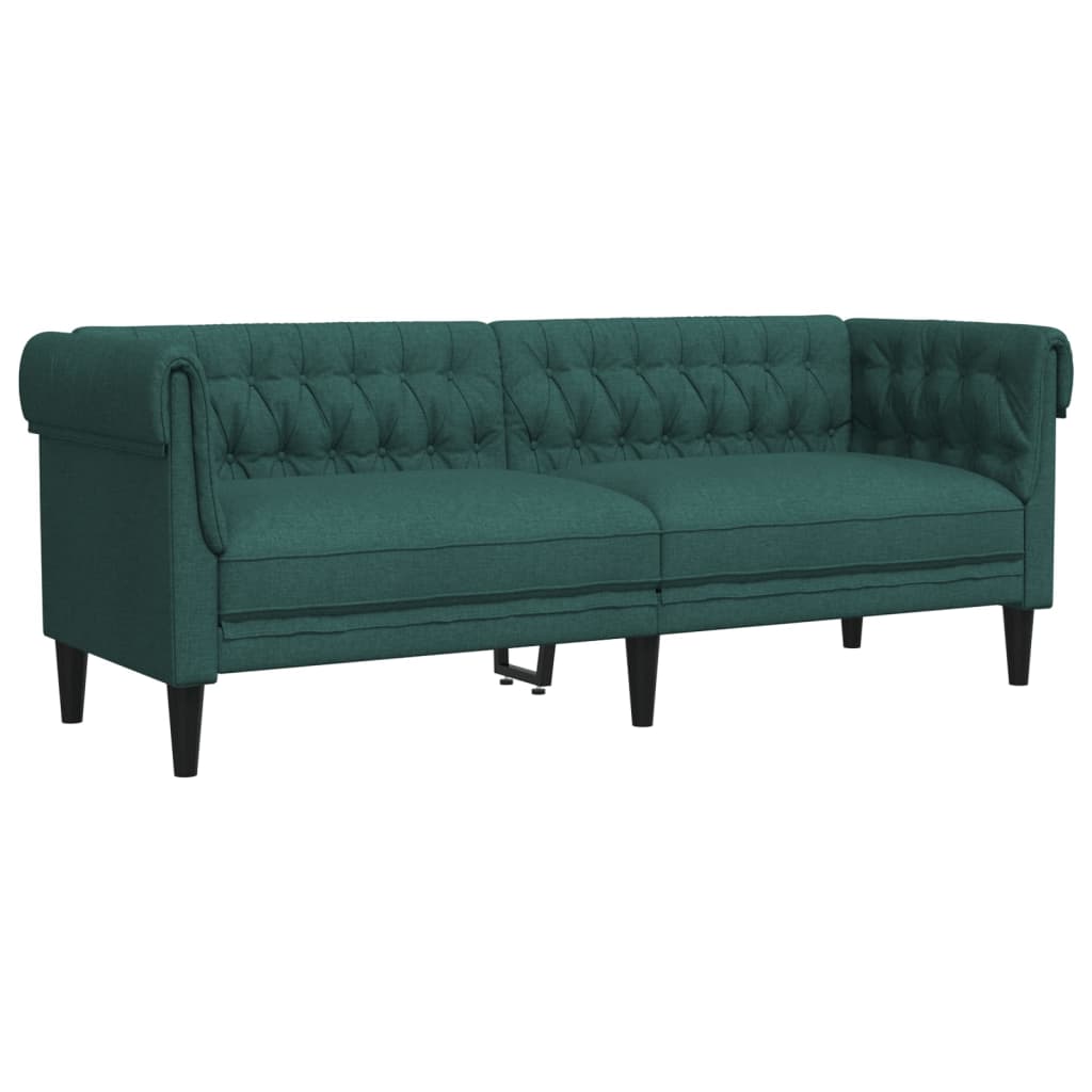 Divano Chesterfield a 3 Posti Verde Scuro in Tessuto