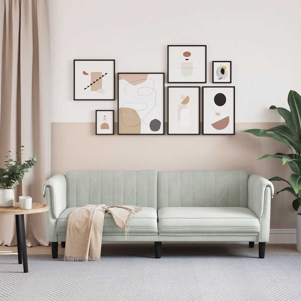 Divano a 3 Posti Grigio Chiaro in Velluto - homemem39