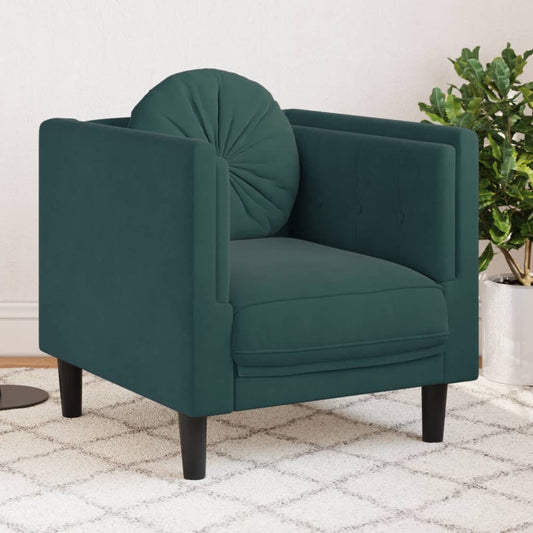 Armchair with Dark Green Velvet Cushion