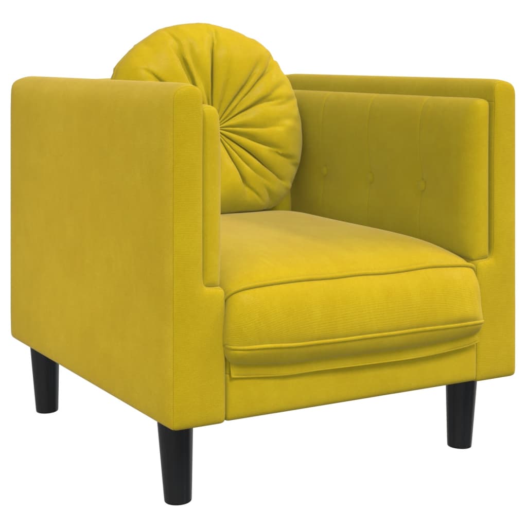 Armchair with Yellow Velvet Cushion