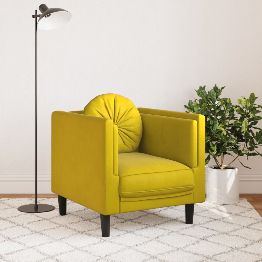 Armchair with Yellow Velvet Cushion