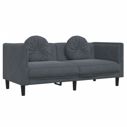 Dark Gray Velvet Armchair with 2-Seater Cushions