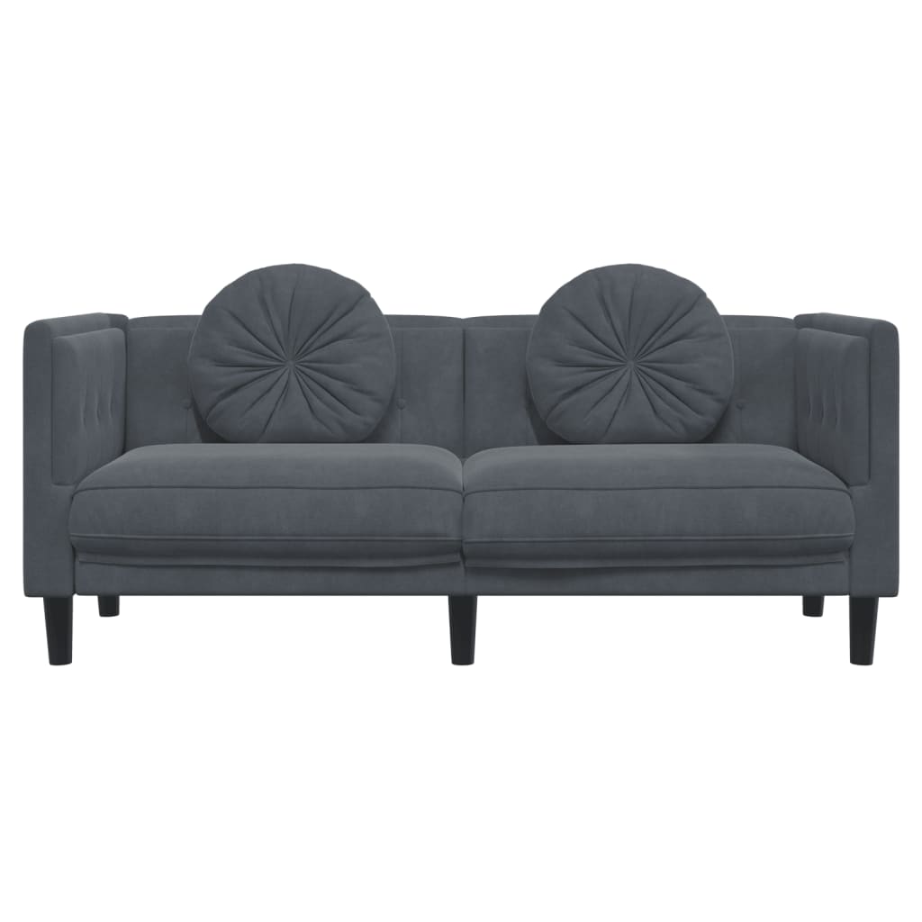 Dark Gray Velvet Armchair with 2-Seater Cushions