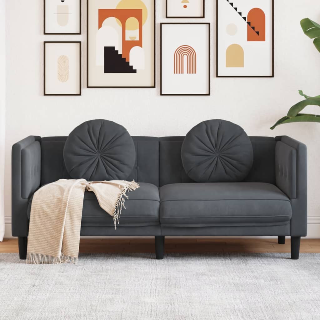 Dark Gray Velvet Armchair with 2-Seater Cushions