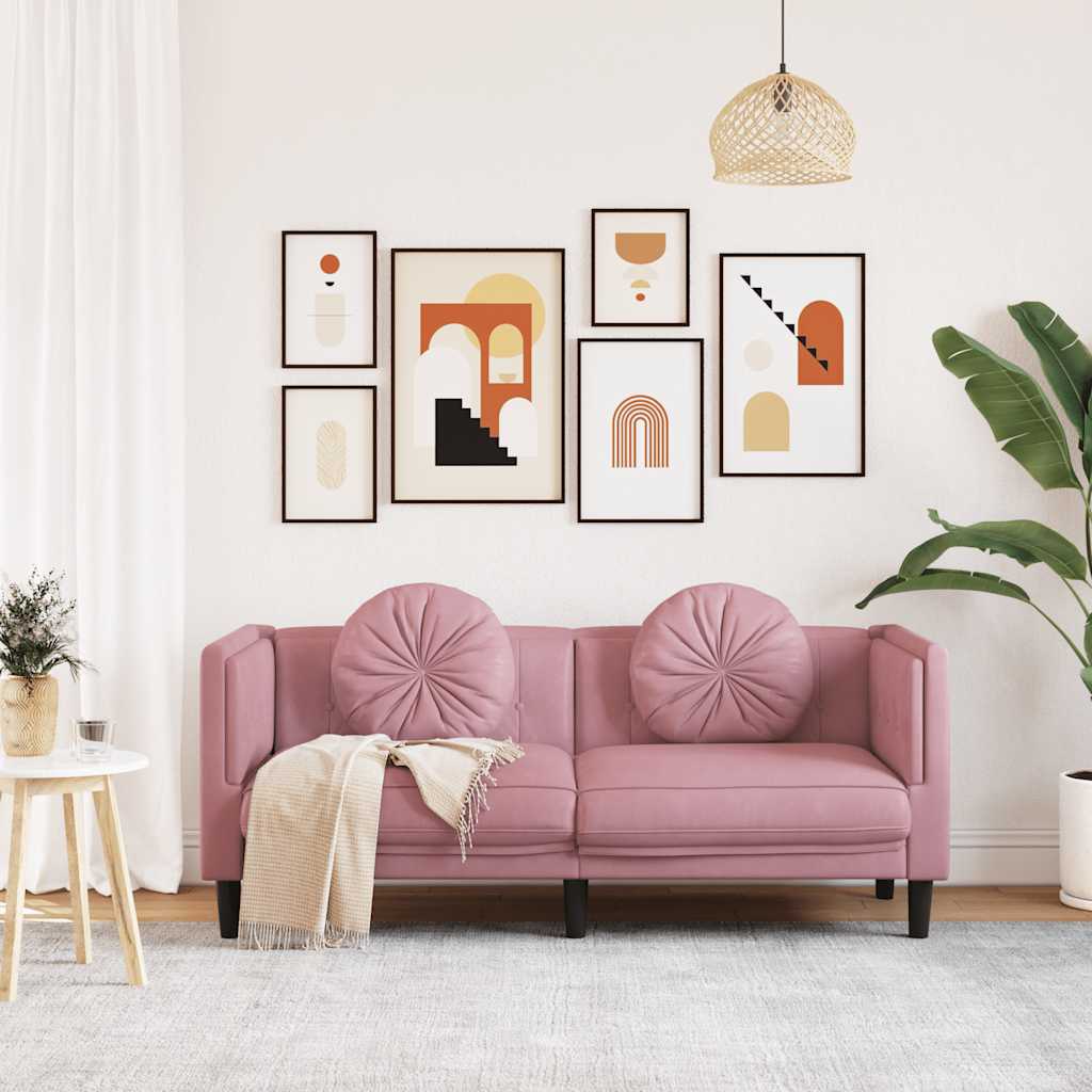 Divano a 2 Posti con Cuscini Rosa in Velluto | homemem39