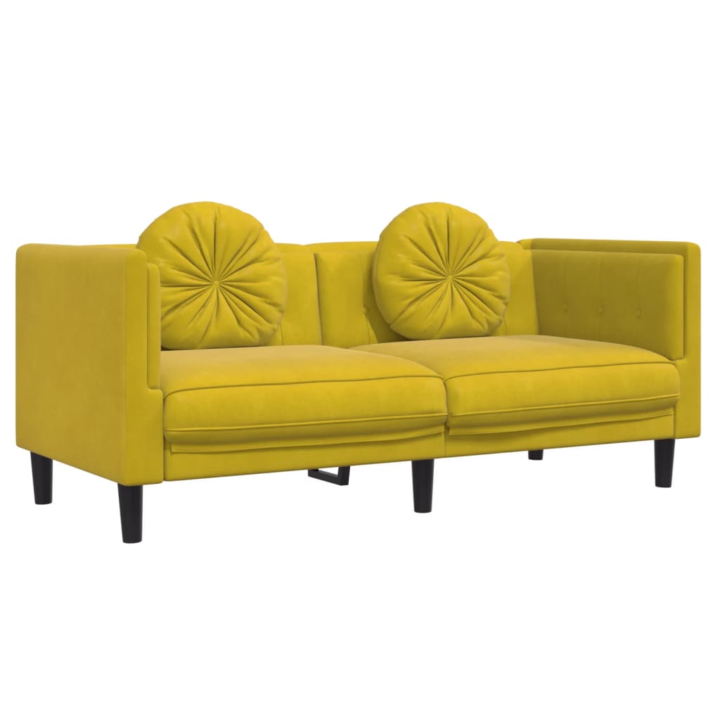 2 Seater Sofa with Yellow Velvet Cushions