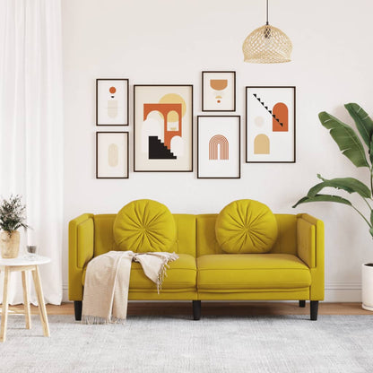 2 Seater Sofa with Yellow Velvet Cushions